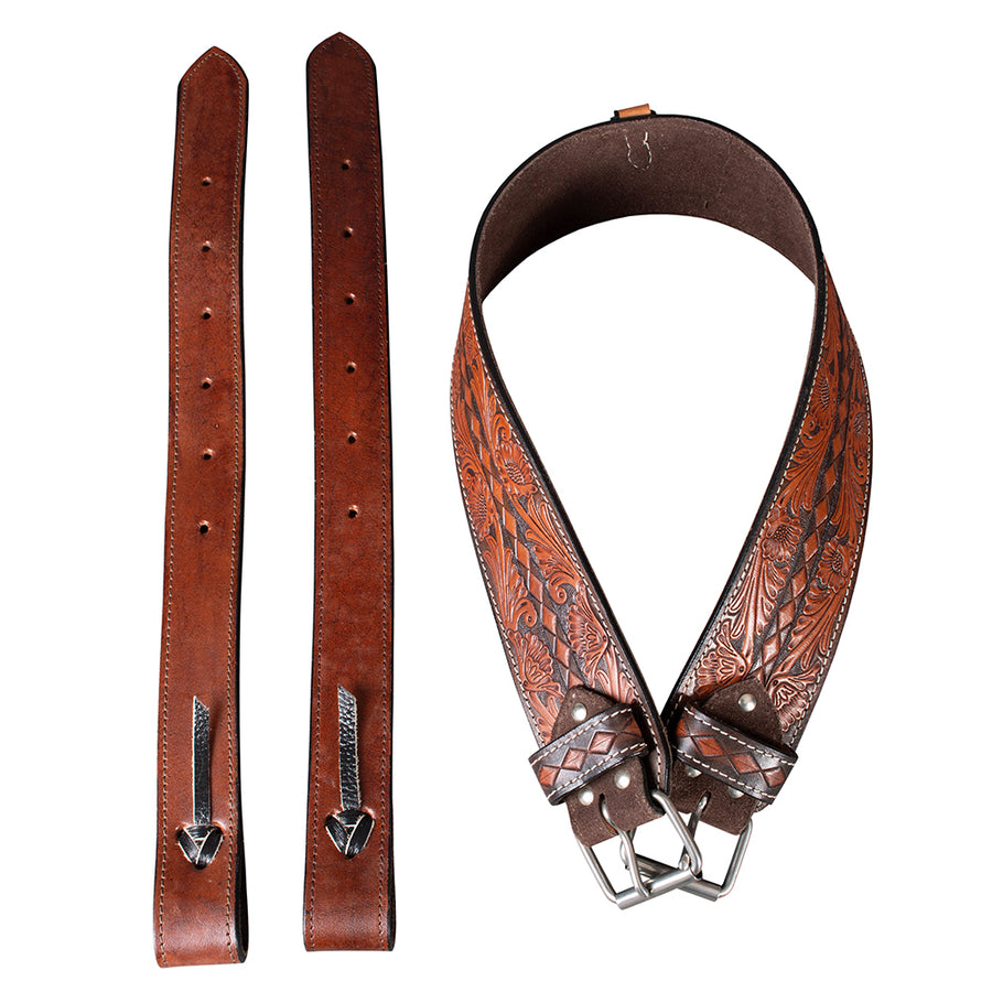 Comfytack H. Saddle Flank Cinch Girth Handtooled Leather Billets Brown by Hilason – Cowboy and equestrian accessories