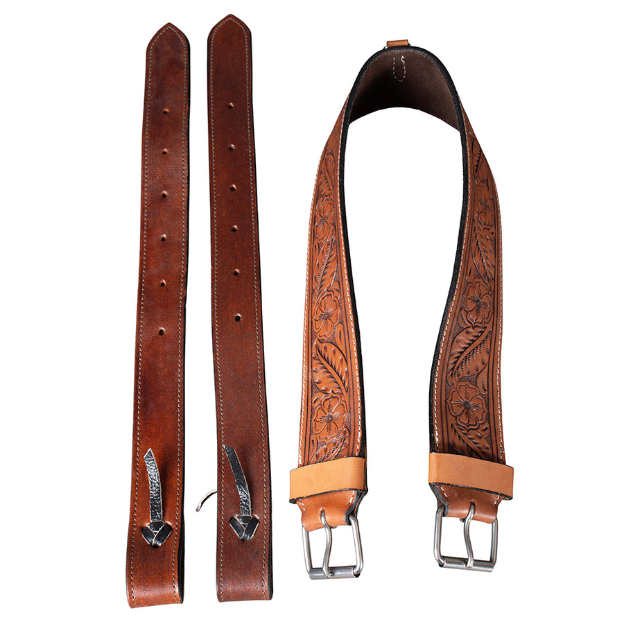 Comfytack H. Saddle Flank Cinch Girth Handtooled Leather Billets Brown by Hilason – Cowboy and equestrian accessories