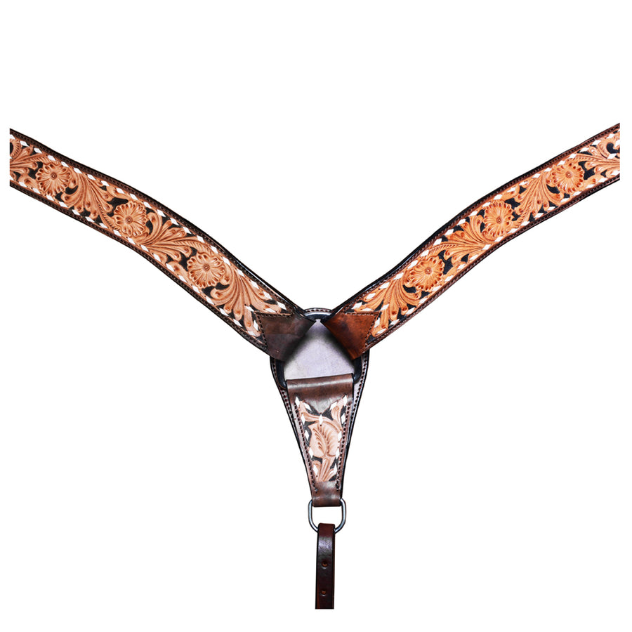 COMFYTACK Western Horse Leather Breast Collar Headstall Set Side Buck Stitch Tan - Uhorse
