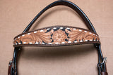 HILASON COMFYTACK Western Horse Leather Headstall & Breast Collar Side Buck Stitch Tan | Leather Headstall | Leather Breast Collar | Tack Set for Horses