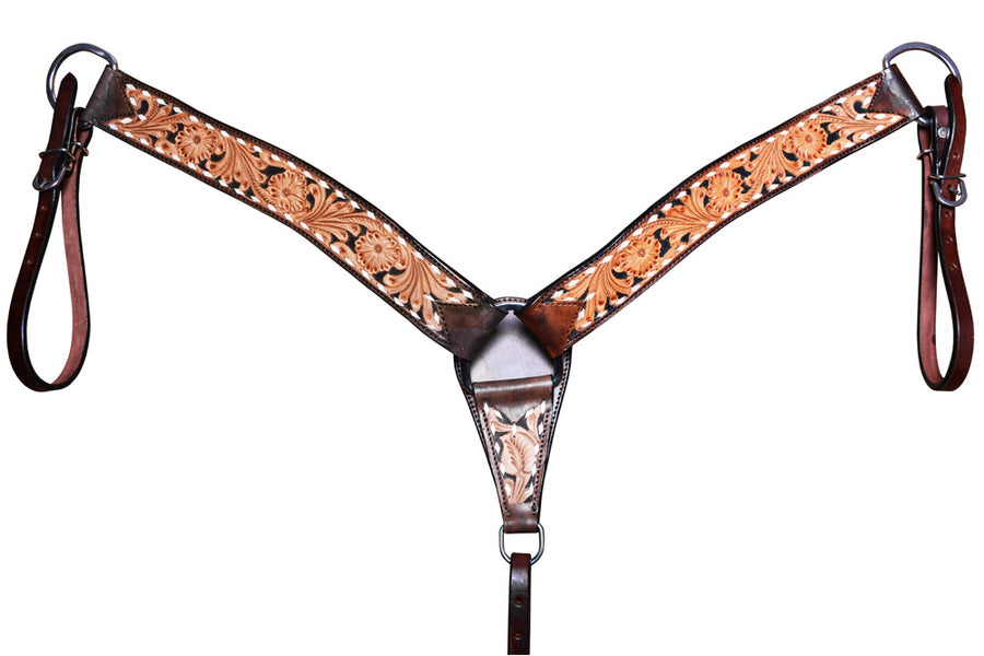 HILASON COMFYTACK Western Horse Leather Headstall & Breast Collar Side Buck Stitch Tan | Tack Set for Horses
