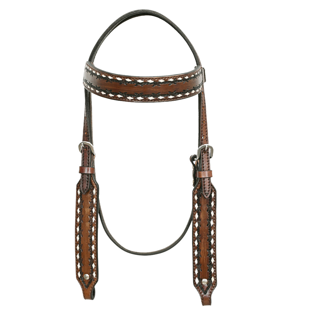 HILASON Western American Leather Horse Headstall & Breast Collar Tack Set Dark Brown With Buckstich