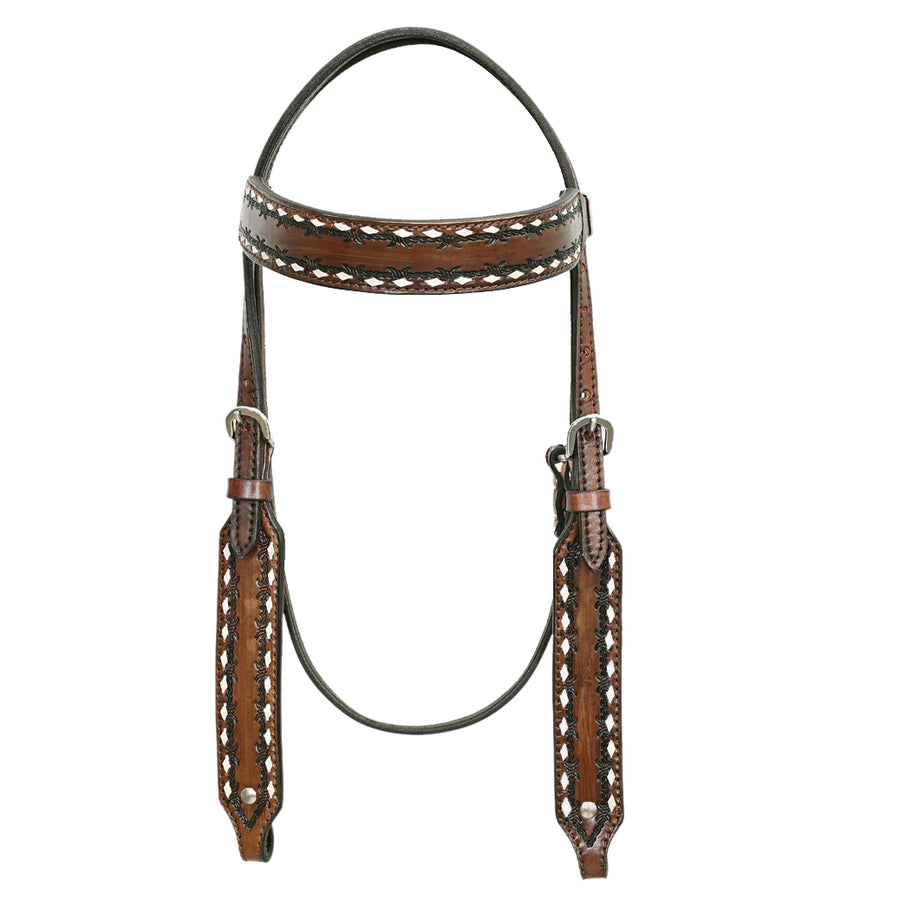 Brown leather bridle with white stitching - Uhorse