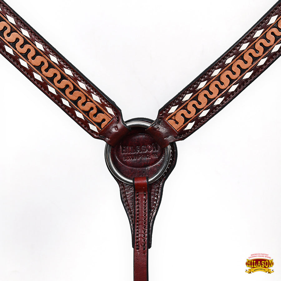 Hilason Breast Collar Western Horse Handtooled Buckstitch Leather Brown | Collars For Horses