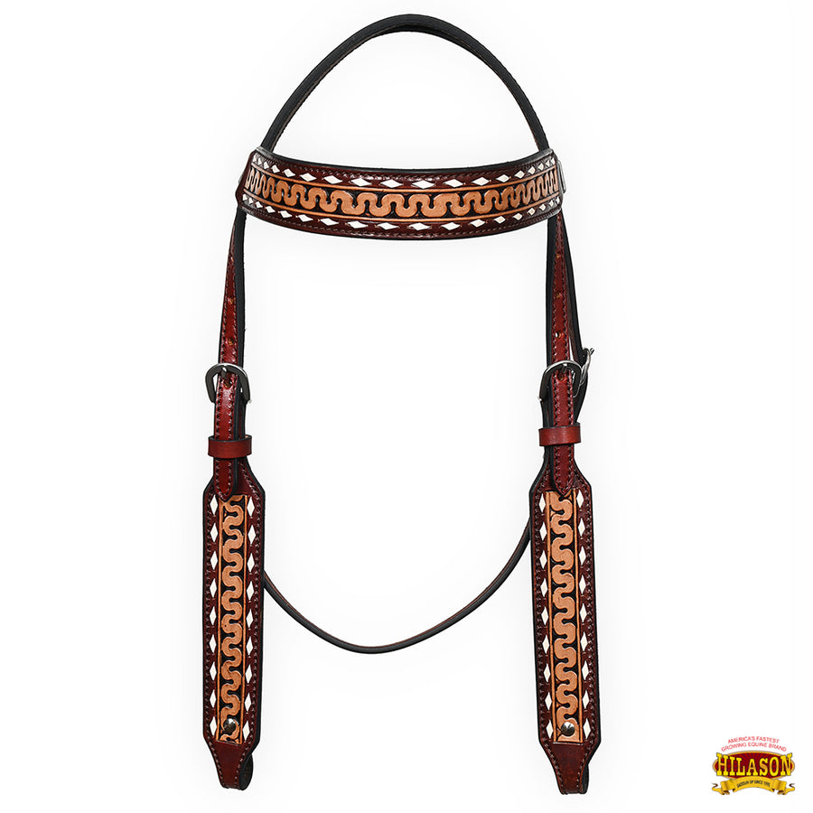 Hilason Western Horse Headstall Handtooled Crafted Buckstitch American Leather Dark Brown | For Horses |Headstall Show