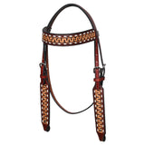 Hilason Western Horse Headstall Handtooled American Leather Dark Brown