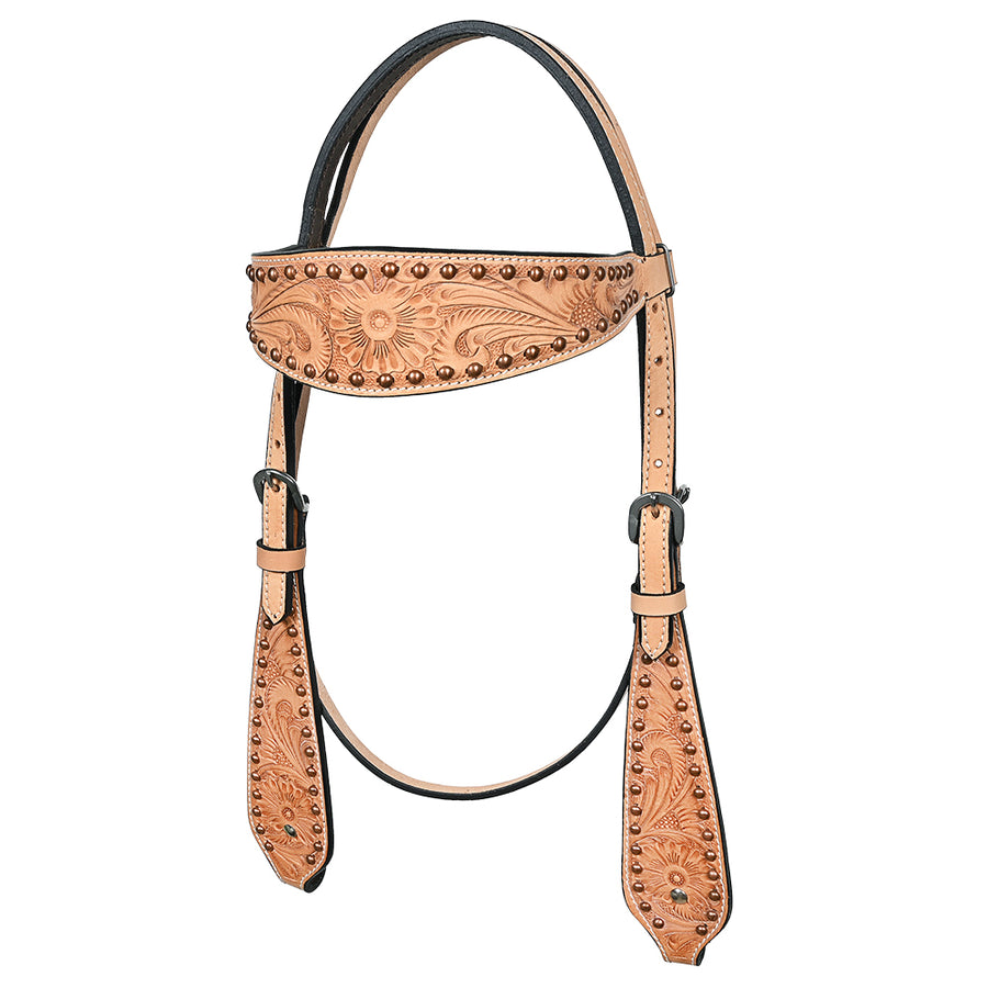 HILASON Western Horse Headstall Tack Genuine American Leather Basket Floral Tan - Uhorse