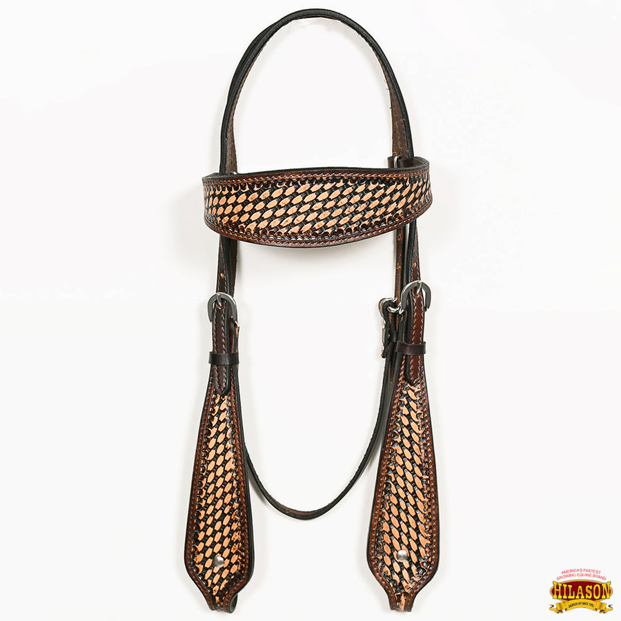 Hilason Western Horse Basket Hand Tooled American Leather Headstall Brown