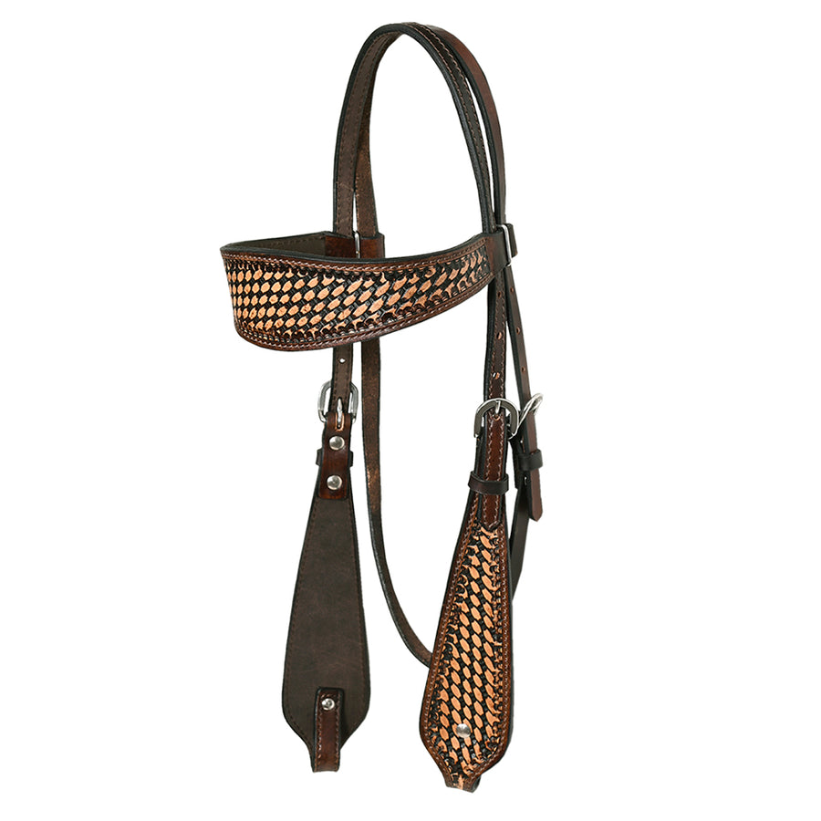 Hilason Western Horse Basket Hand Tooled American Leather Headstall Brown - Uhorse