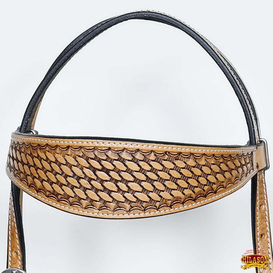 HILASON Western Horse Headstall & Breast Collar American Leather Basket Tan