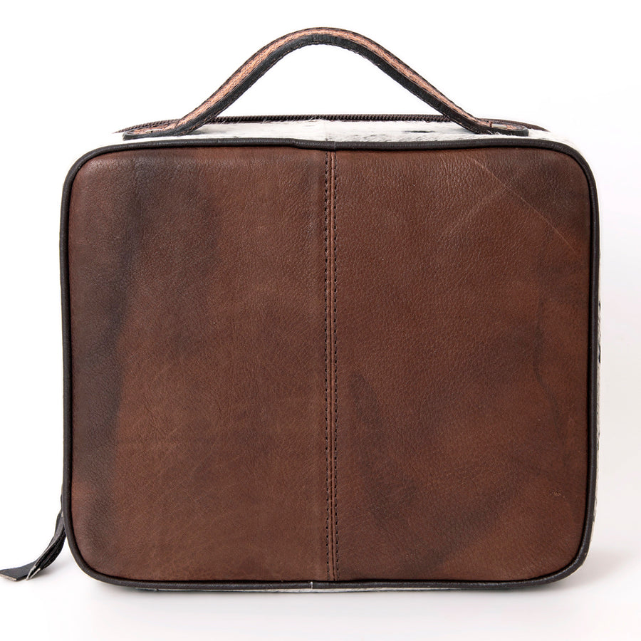 American Darling Jewelry Case for Women - Hair-On Cowhide, Hand Tooled Floral Carved Genuine Leather Travel Organizer