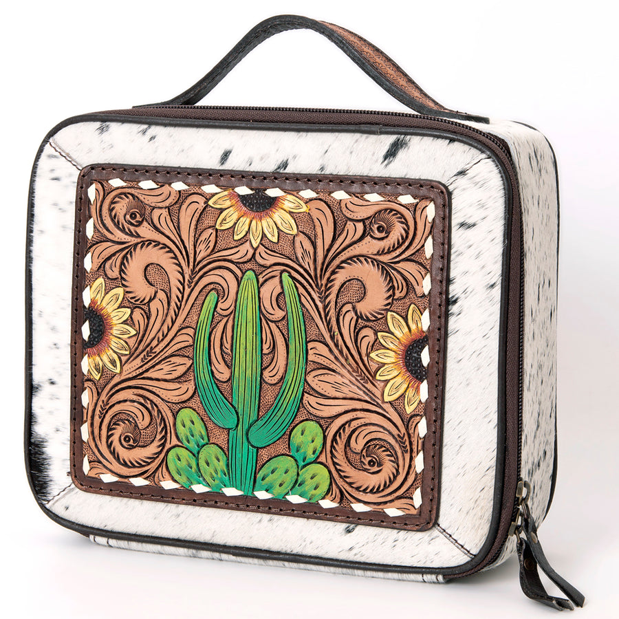 American Darling Western Hand Tooled Leather Hair-On Cowhide Jewelry Case - Uhorse