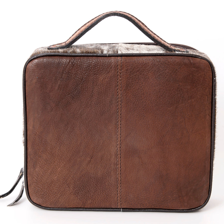 American Darling Jewelry Case for Women - Hair-On Cowhide, Hand Tooled Floral Carved Genuine Leather Travel Organizer
