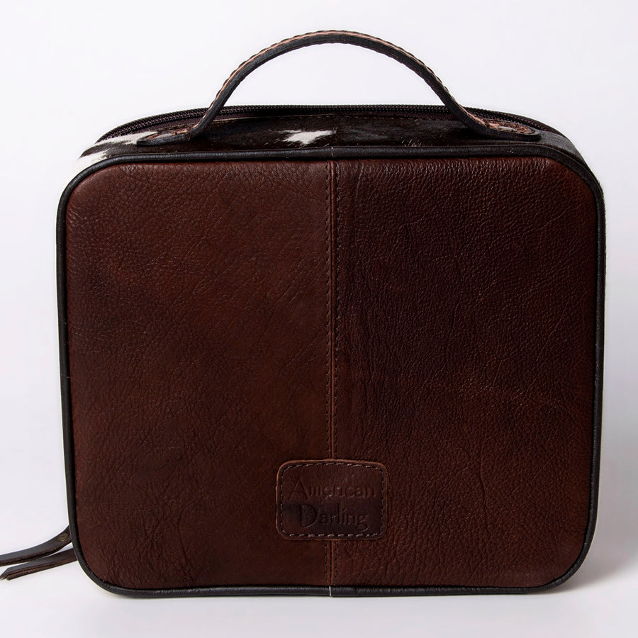 American Darling Jewelry Case for Women - Hair-On Cowhide, Hand Tooled Floral Carved Genuine Leather Travel Organizer