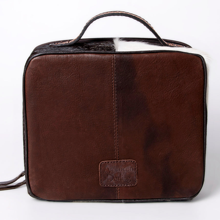 American Darling Jewelry Case for Women - Hair-On Cowhide, Hand Tooled Floral Carved Genuine Leather Travel Organizer