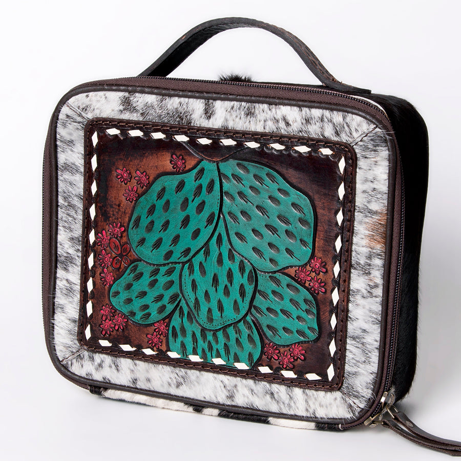 American Darling Western Hand Tooled Leather Hair-On Cowhide Jewelry Case - Hilason