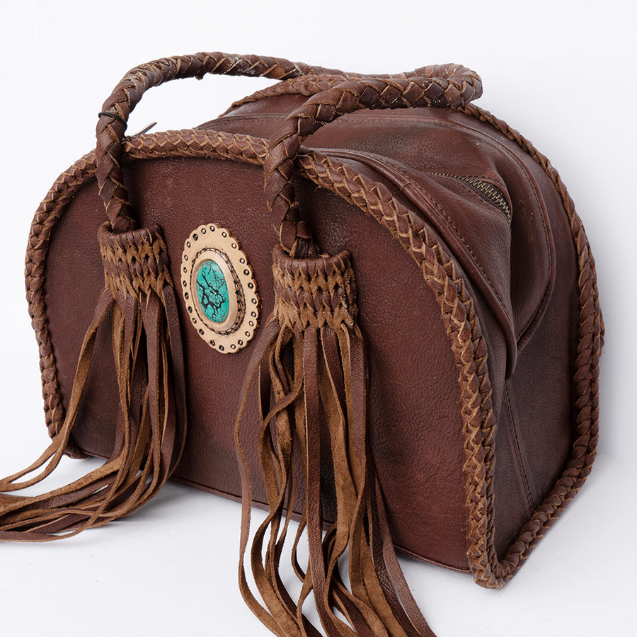 American Darling Western Leather Tote Bag - Handcrafted Fringed Braided Leather Purse - Uhorse