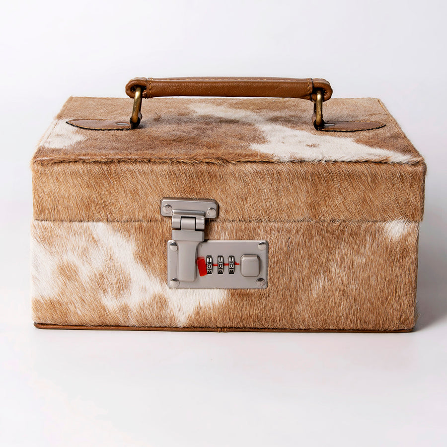 American Darling Jewelry case for Women - Hair-On Cowhide Genuine Leather Travel Organizer with Lock & Top Handle