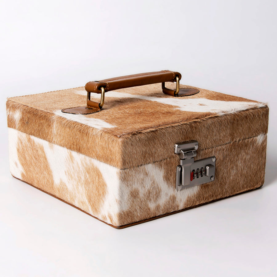 American Darling Jewelry case for Women - Hair-On Cowhide Genuine Leather Travel Organizer with Lock & Top Handle
