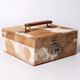 American Darling Jewelry case for Women - Hair-On Cowhide Genuine Leather Travel Organizer with Lock & Top Handle