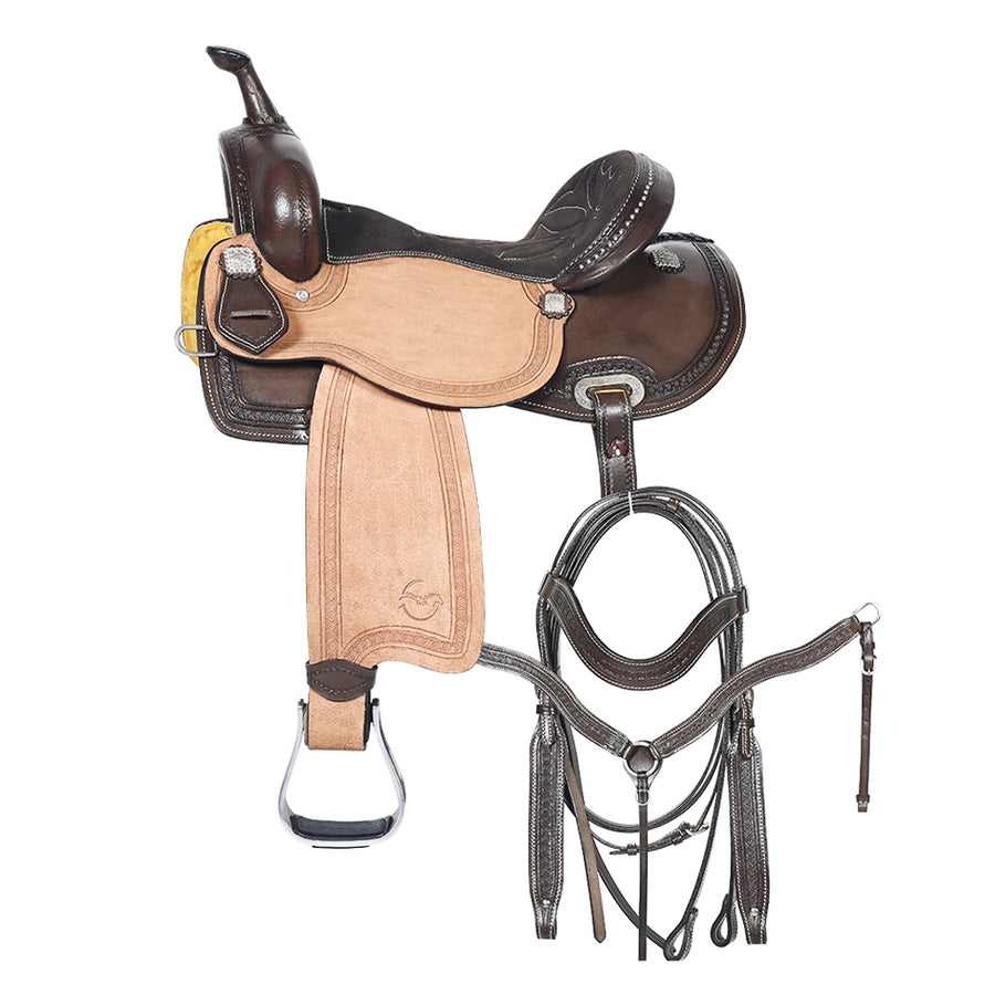 15 In Western Horse Barrel Racing Trail Saddle Tack Set Genuine Leather - Uhorse