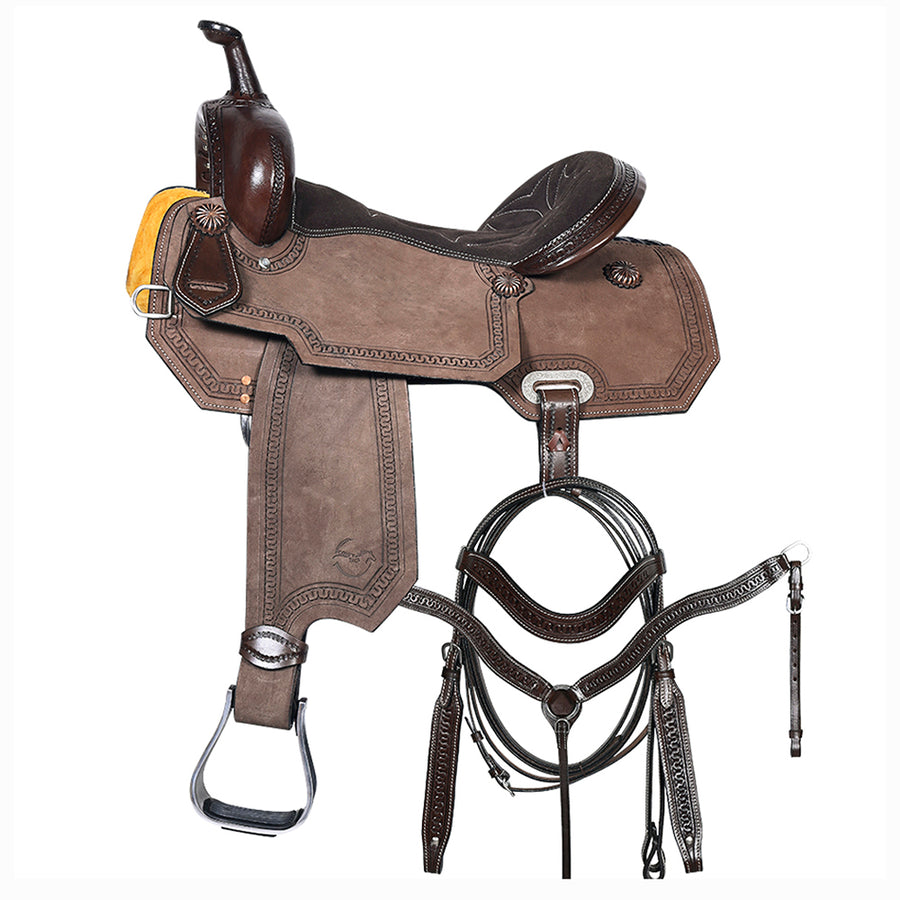 15 In Western Horse Barrel Racing Trail Saddle Tack Set Genuine Leather - Uhorse