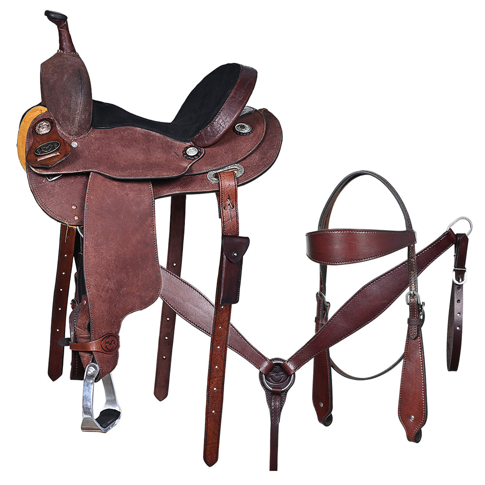 Comfytack Western Horse Barrel Racing Trail Pleasure American Leather Saddle Tack Set With Reins Brown 16