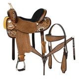 Comfytack Western Horse Barrel Racing Trail Pleasure  American Leather Saddle Tack Set With Reins Dark Brown