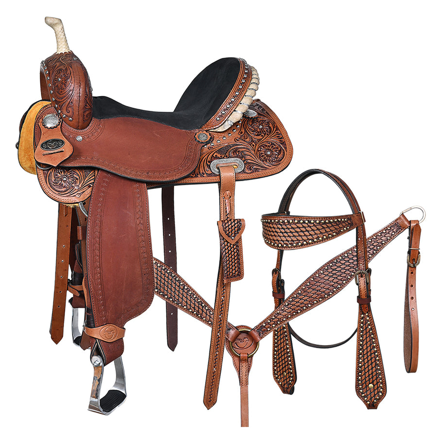 Comfytack 18 In Western Saddle Leather Trail Horse Tack Set Brown - Uhorse