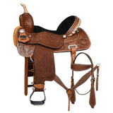 Comfytack Western Horse Barrel Racing Trail Pleasure  American Leather Saddle Tack Set With Reins Brown