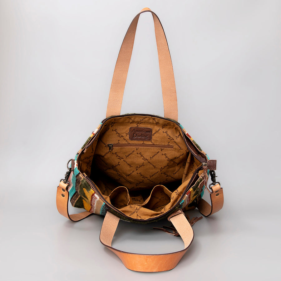 American Darling Tote Bag Hand Woven Saddle Blanket Genuine Leather Western Purse Large Shoulder Bag with YKK Zipper