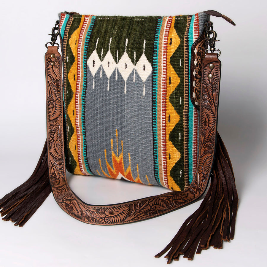 American Darling Handcrafted Hand Tooled Leather Saddle Blanket Cross body Bag - Uhorse