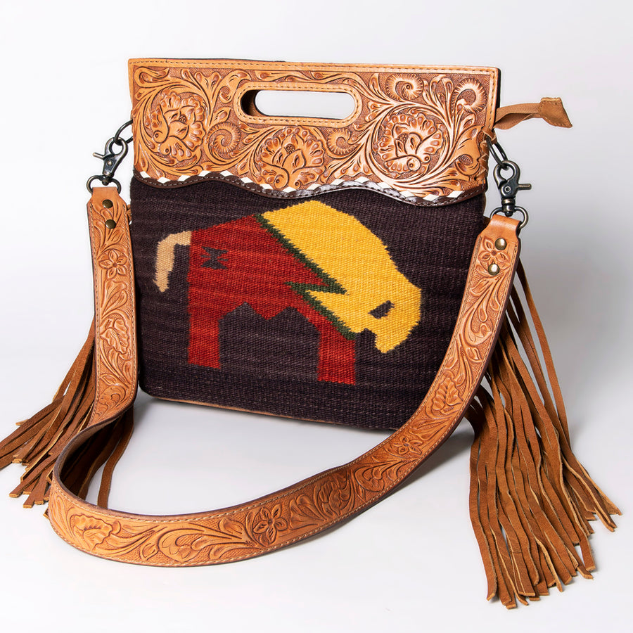 American Darling Clutch Hand Tooled Saddle Blanket Fabric Genuine Leather Western Women Bag Handbag Purse | Purses - Uhorse