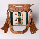 American Darling Clutch Hand Tooled Saddle Blanket Fabric Genuine Leather Western Women Bag Handbag Purse | Purses for Cute