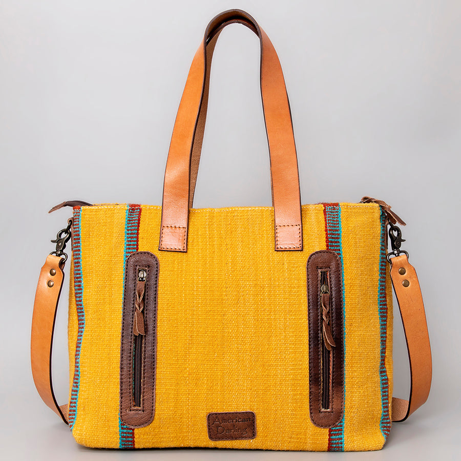 American Darling Tote Bag Hand Woven Saddle Blanket Genuine Leather Western Purse Large Shoulder Bag with YKK Zipper