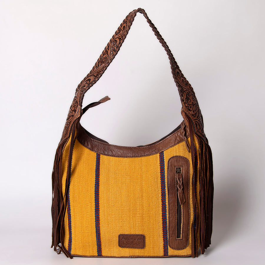 American Darling Hobo Bag for Women, Hand Tooled Floral Leather & Hair-On Cowhide Western Purse with Fringes & YKK Zipper