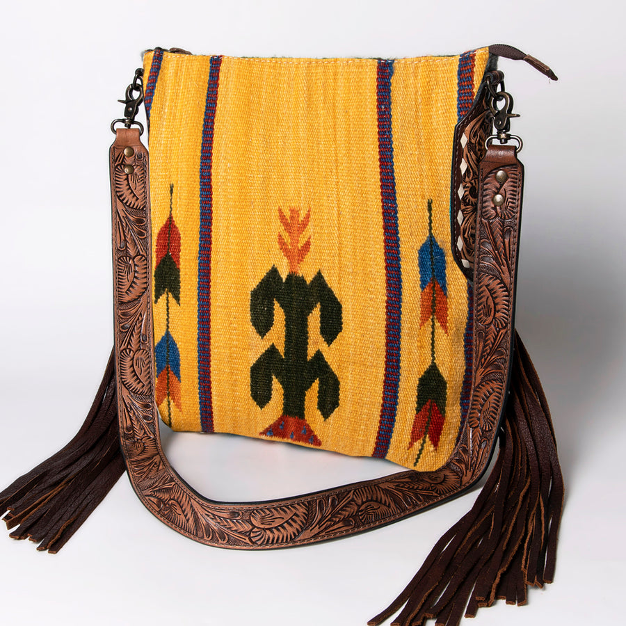 American Darling Handcrafted Hand Tooled Leather Saddle Blanket Cross body Bag - Uhorse
