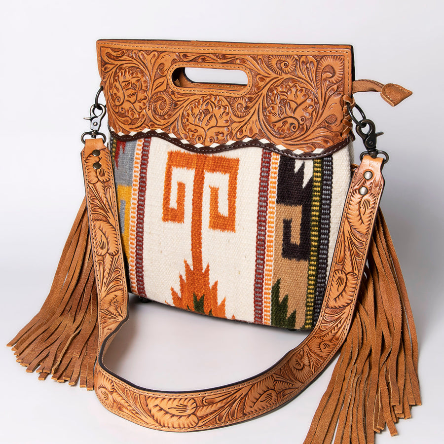 American Darling Clutch Hand Tooled Saddle Blanket Fabric Genuine Leather Western Women Bag Handbag Purse | Purses - Uhorse