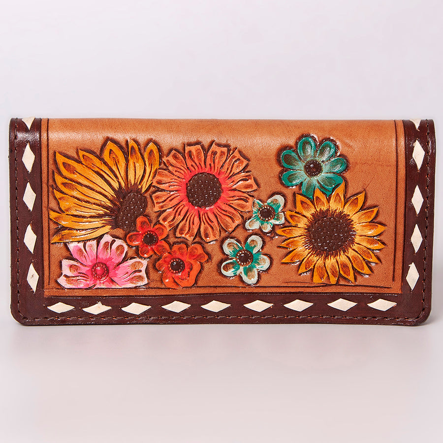 American Darling Western Clutch Bag Hand Tooled Floral Carved Genuine Vegetable Tanned Leather Purse with YKK Zipper