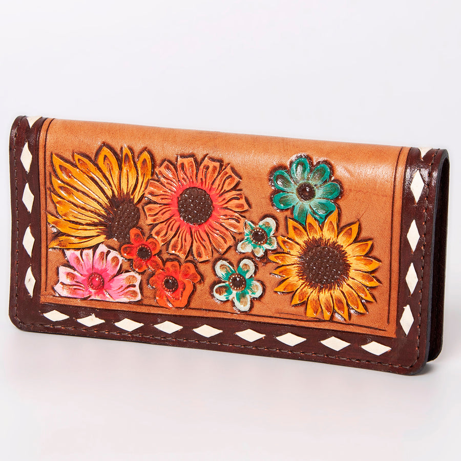American Darling Hand Tooled Leather Floral Western Clutch Bag - Uhorse