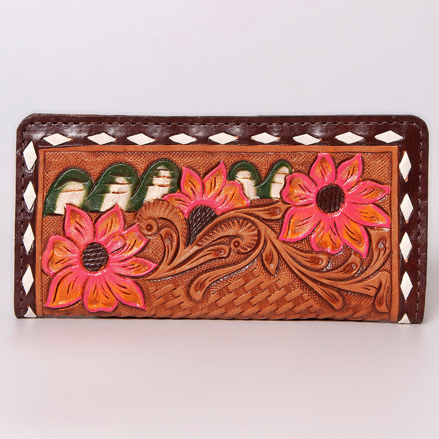 American Darling Western Clutch Bag Hand Tooled Floral Carved Genuine Vegetable Tanned Leather Purse with YKK Zipper