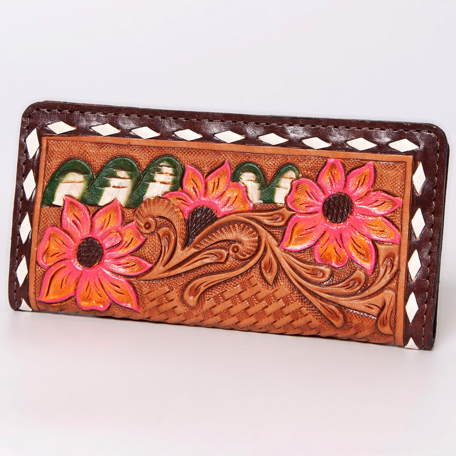 American Darling Hand Tooled Floral Leather Western Clutch Bag - Uhorse