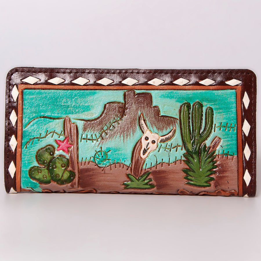 American Darling Western Clutch Bag Hand Tooled Floral Carved Genuine Vegetable Tanned Leather Purse with YKK Zipper