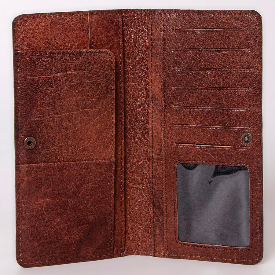 American Darling Western Clutch Bag Hand Tooled Floral Carved Genuine Vegetable Tanned Leather Purse with YKK Zipper