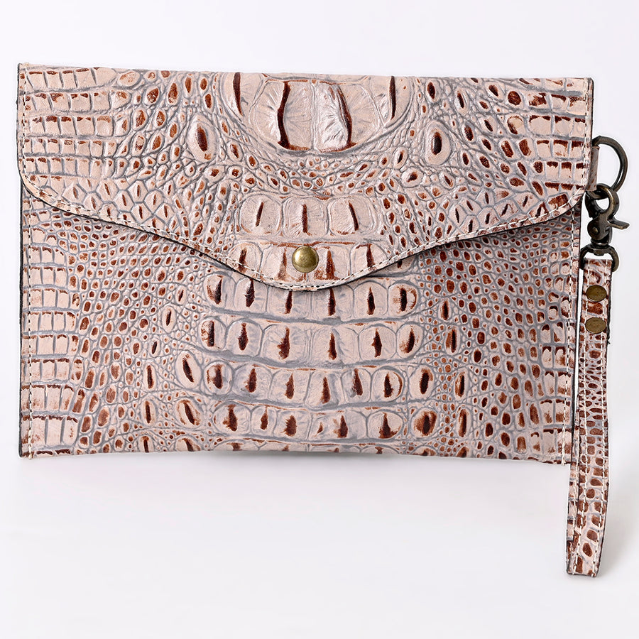 American Darling Western Leather Coin purse, Crocodile Embossed Genuine Leather, Eco-Friendly Handcrafted Small Pouch