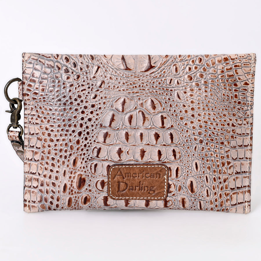 American Darling Western Leather Coin purse, Crocodile Embossed Genuine Leather, Eco-Friendly Handcrafted Small Pouch