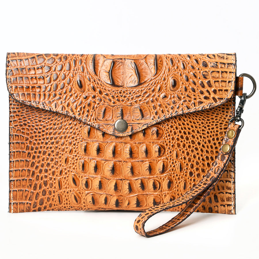 American Darling Western Leather Coin purse, Crocodile Embossed Genuine Leather, Eco-Friendly Handcrafted Small Pouch