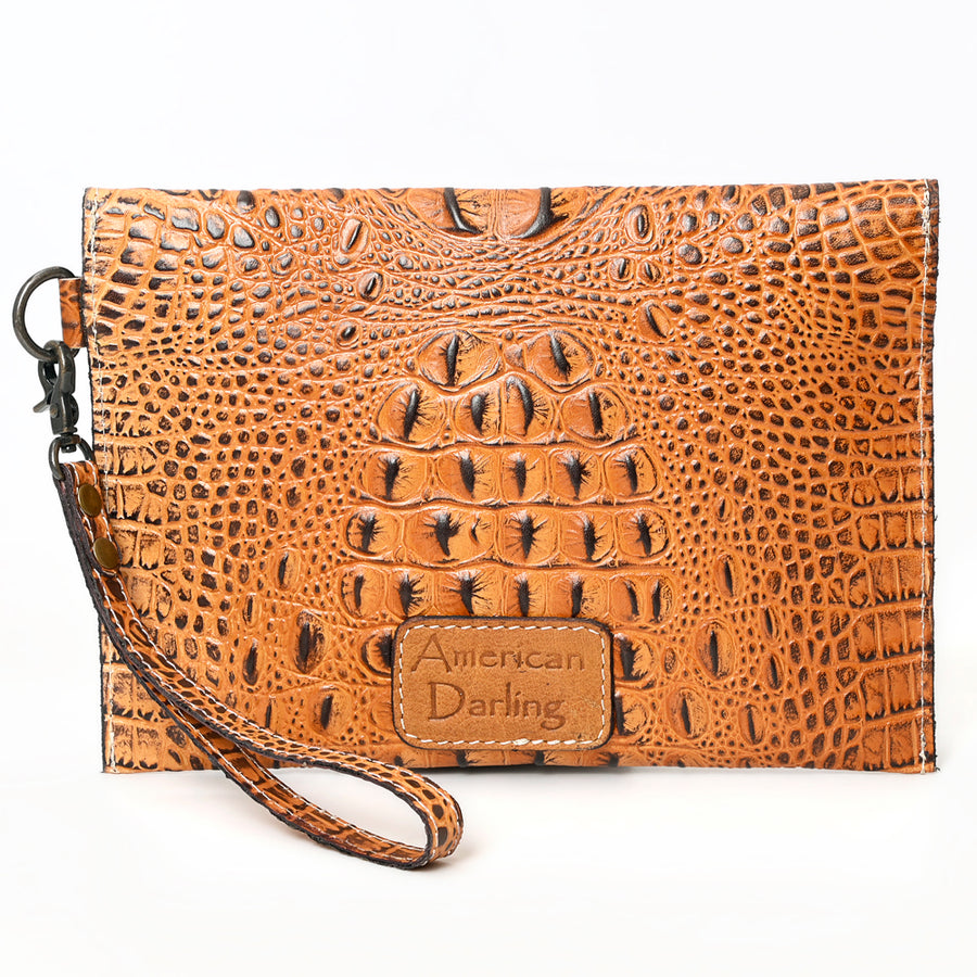 American Darling Western Leather Coin purse, Crocodile Embossed Genuine Leather, Eco-Friendly Handcrafted Small Pouch