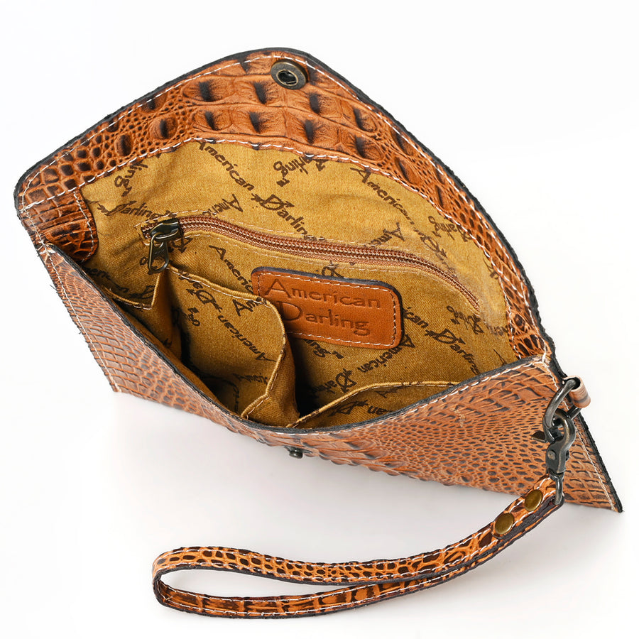 American Darling Western Leather Coin purse, Crocodile Embossed Genuine Leather, Eco-Friendly Handcrafted Small Pouch