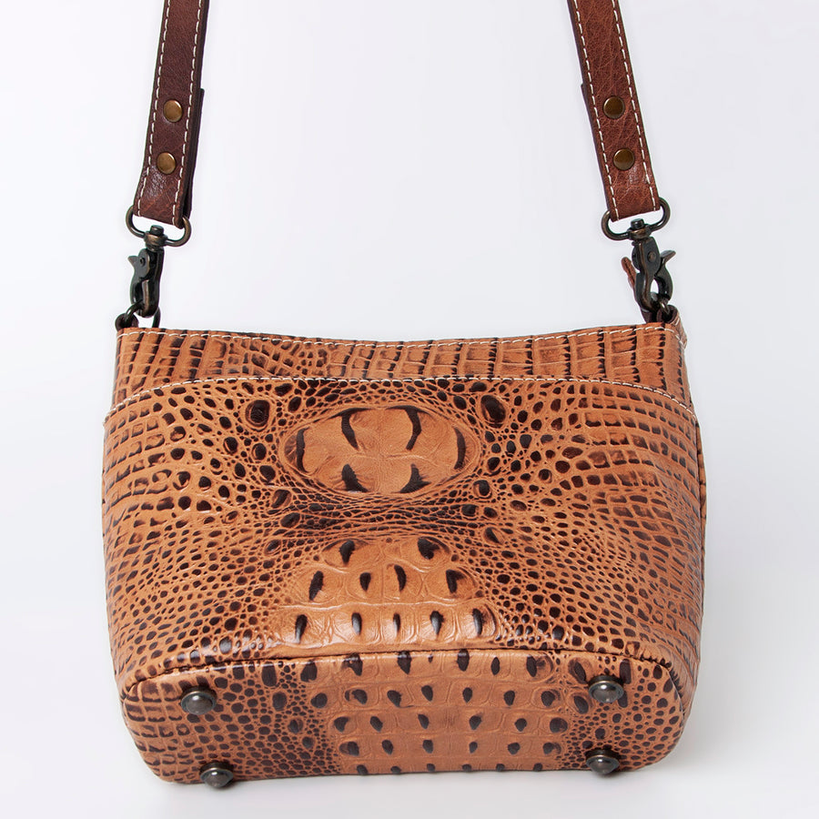 American Darling Western Leather Cross body Bag, Crocodile Embossed Full Grain Genuine Leather, Eco-Friendly Handcrafted Purse